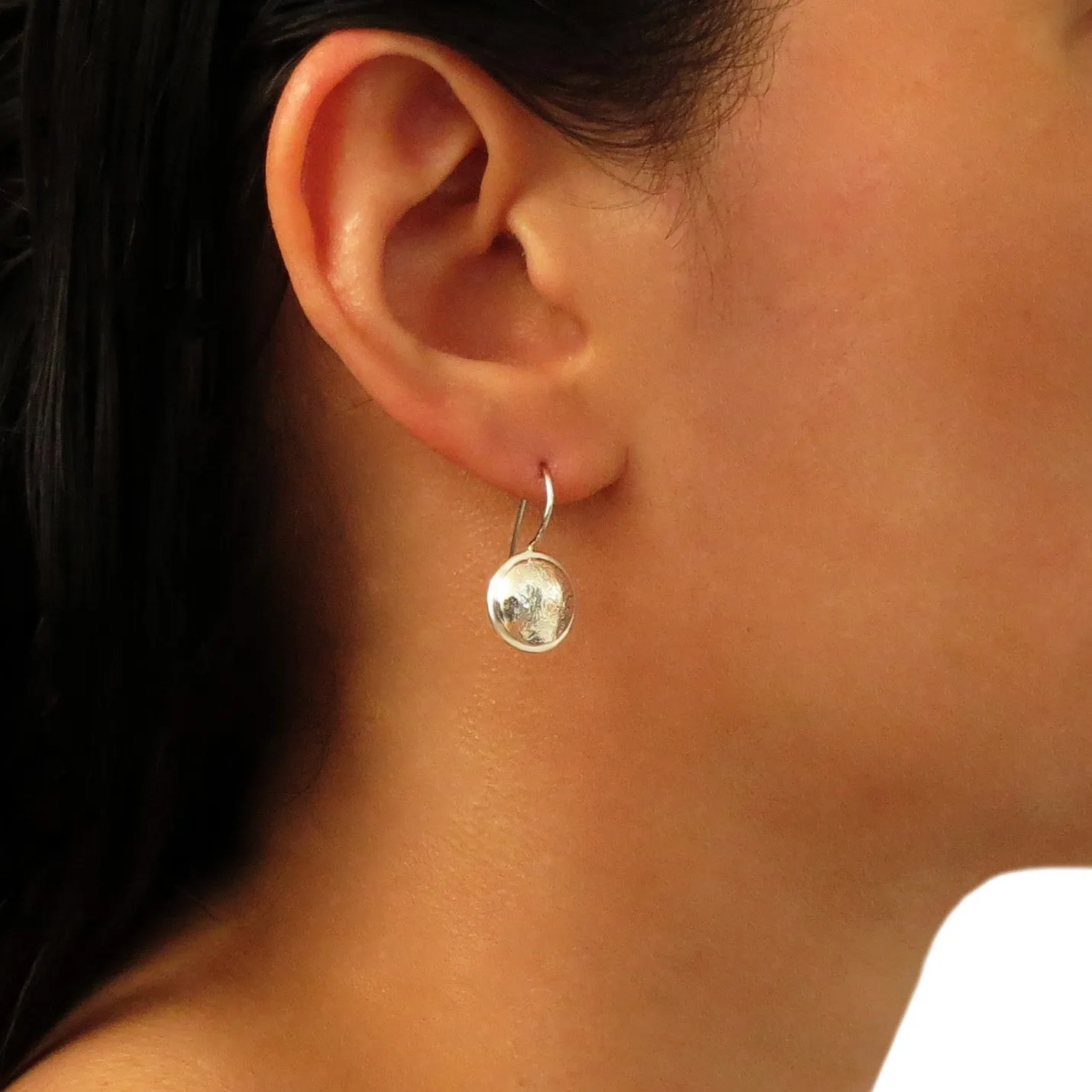 Pitted Matt Solid 925 Sterling Silver Drop Earrings