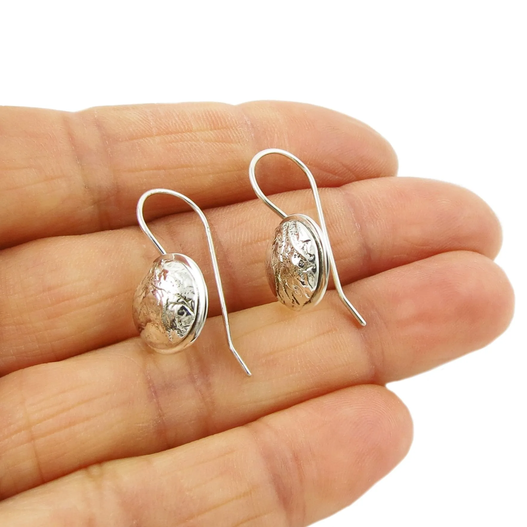Pitted Matt Solid 925 Sterling Silver Drop Earrings
