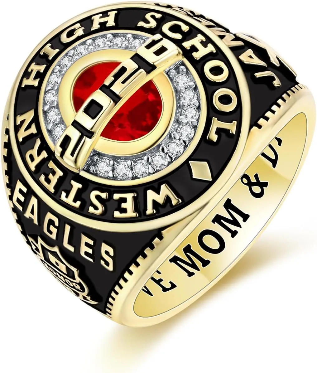 PJM Mementos USA Premium Class Ring Authentic Class Ring for Men  Privilege Collection  Genuine 925 Sterling Silver or 10KT Gold  Customized High School College University Men's Class Ring  Graduation Gifts