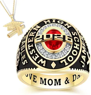 PJM Mementos USA Premium Class Ring Authentic Class Ring for Men  Privilege Collection  Genuine 925 Sterling Silver or 10KT Gold  Customized High School College University Men's Class Ring  Graduation Gifts