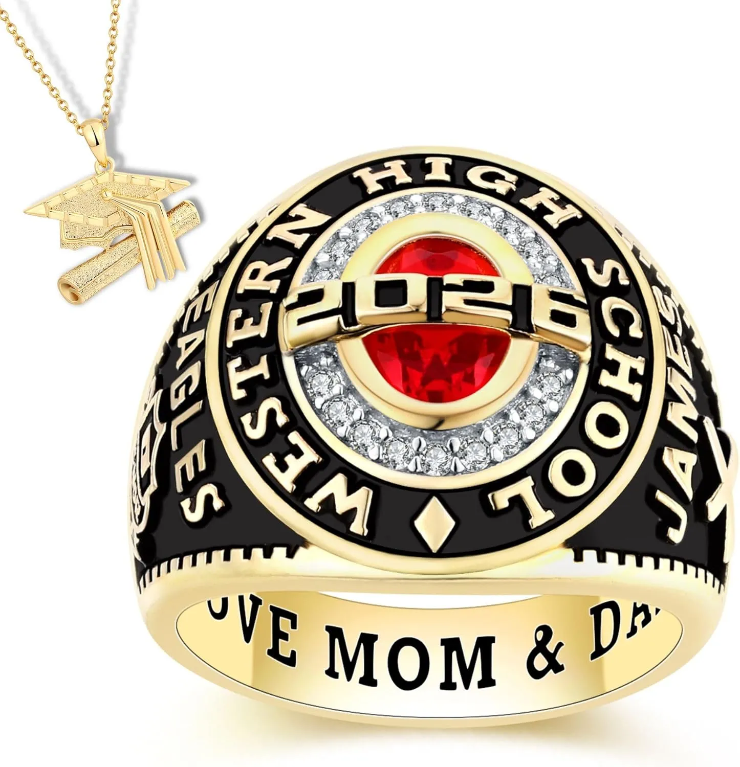 PJM Mementos USA Premium Class Ring Authentic Class Ring for Men  Privilege Collection  Genuine 925 Sterling Silver or 10KT Gold  Customized High School College University Men's Class Ring  Graduation Gifts