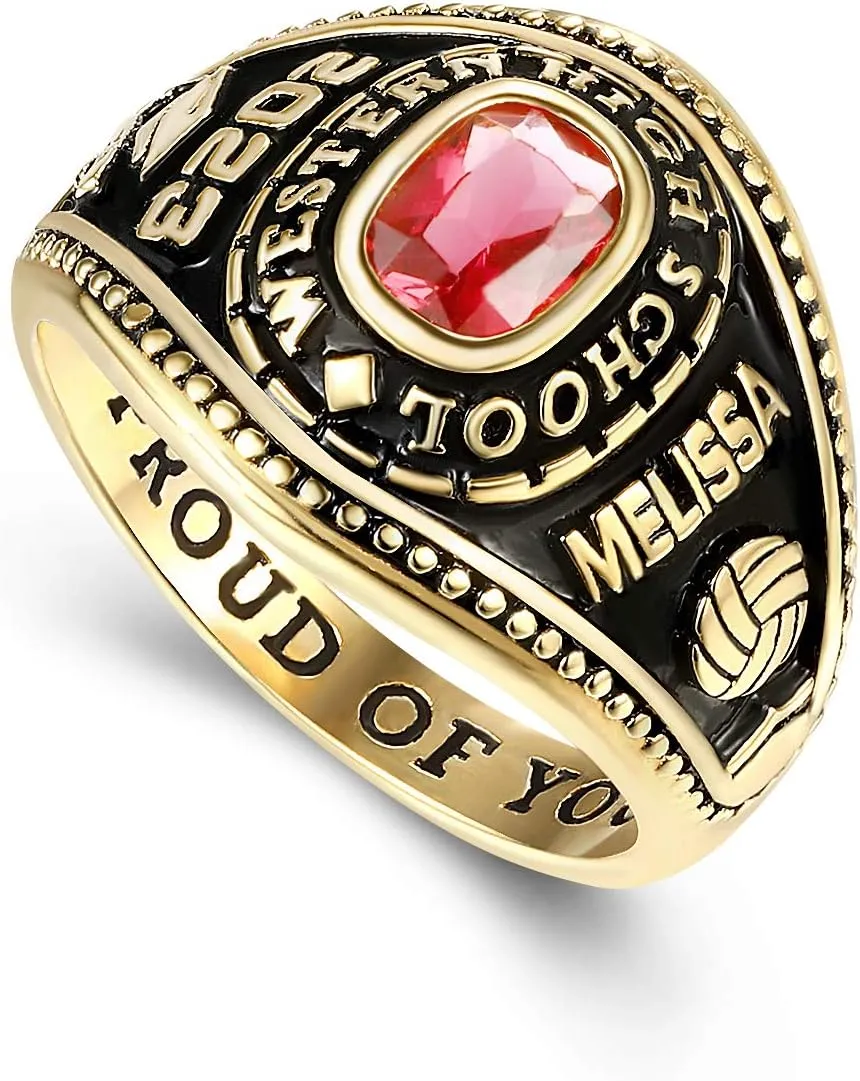 PJM Mementos USA Premium Class Ring Authentic Class Ring for Women  Classic Collection  Genuine 925 Sterling Silver or 10KT Gold  Customized High School College University Women's Class Ring  Graduation Gifts