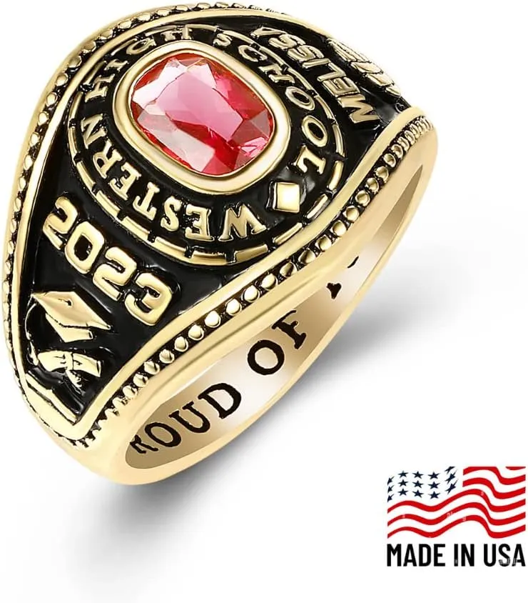PJM Mementos USA Premium Class Ring Authentic Class Ring for Women  Classic Collection  Genuine 925 Sterling Silver or 10KT Gold  Customized High School College University Women's Class Ring  Graduation Gifts