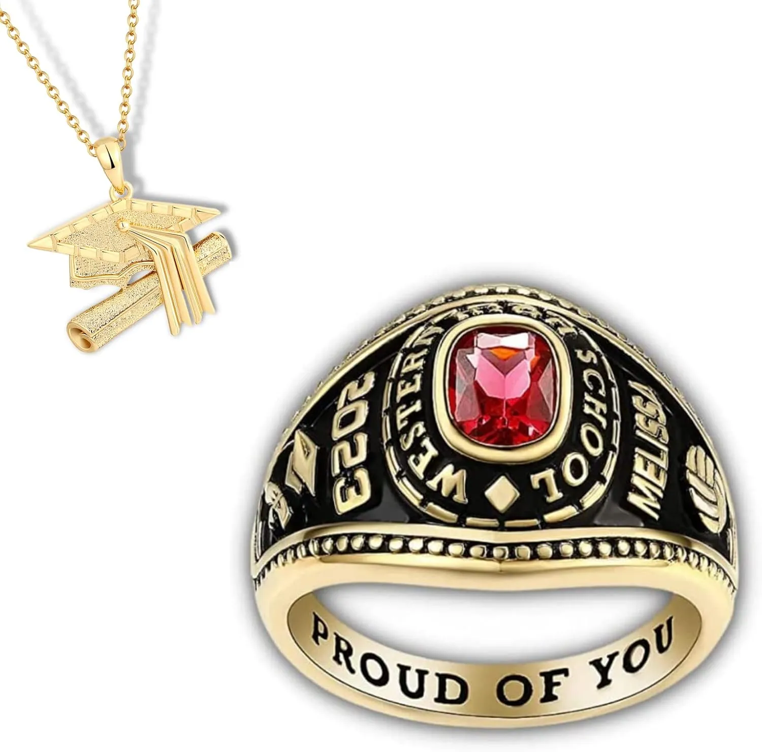 PJM Mementos USA Premium Class Ring Authentic Class Ring for Women  Classic Collection  Genuine 925 Sterling Silver or 10KT Gold  Customized High School College University Women's Class Ring  Graduation Gifts