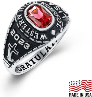 PJM Mementos USA Premium Class Ring Authentic Class Ring for Women  Classic Petite Collection  Genuine 925 Sterling Silver or 10KT Gold  Customized High School College University Women's Class Ring  Graduation Gifts