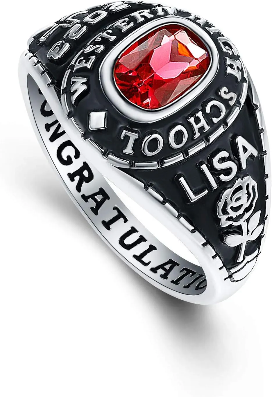 PJM Mementos USA Premium Class Ring Authentic Class Ring for Women  Classic Petite Collection  Genuine 925 Sterling Silver or 10KT Gold  Customized High School College University Women's Class Ring  Graduation Gifts