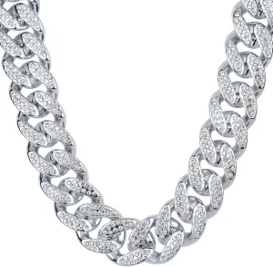 Plastic Shiny CZ Rhinestone Curb Cuban Link Chain Gold Silver Miami Hip Hop Chain Bling Diamond-Cut Chunky Turnover Necklace 80s 90s Costume Accessory for Men Women Unisex