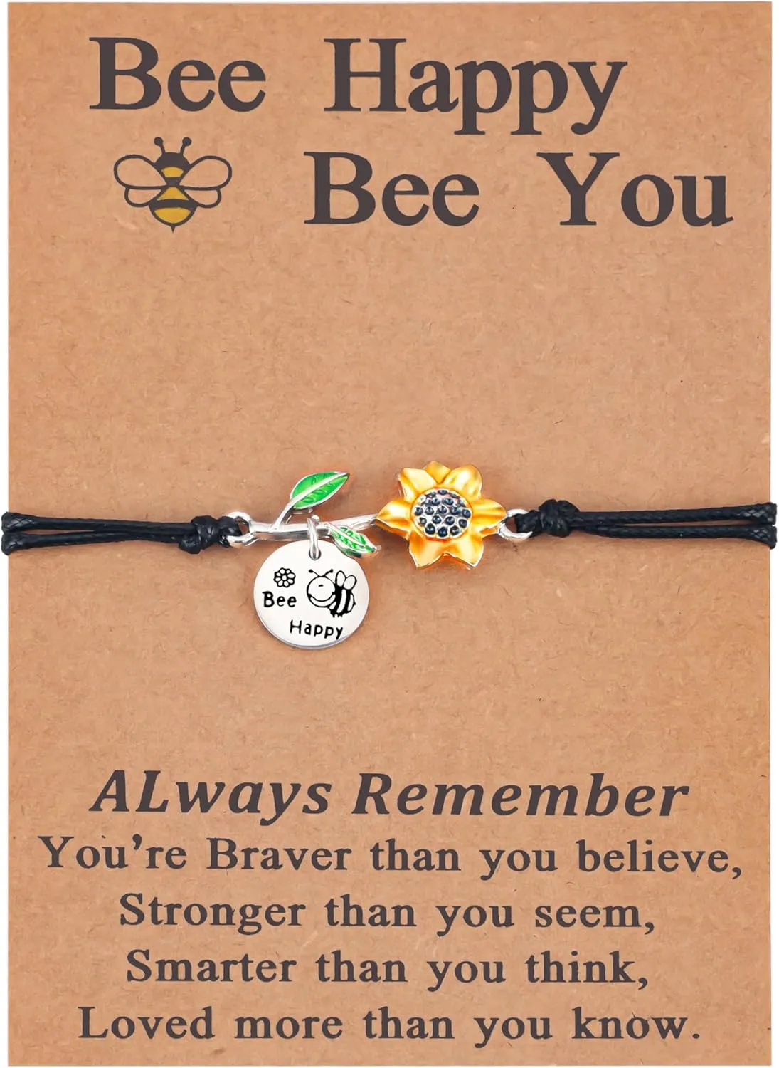 PLwelth Inspirational Bracelet for Women Men Always Remember Bracelets Cute Sunflower Bracelet for Best Friend Long Distance Bee Happy Bracelet Encouragement Jewelry Gifts for Her Birthday Christmas