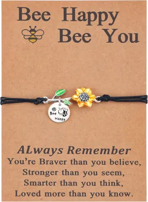PLwelth Inspirational Bracelet for Women Men Always Remember Bracelets Cute Sunflower Bracelet for Best Friend Long Distance Bee Happy Bracelet Encouragement Jewelry Gifts for Her Birthday Christmas