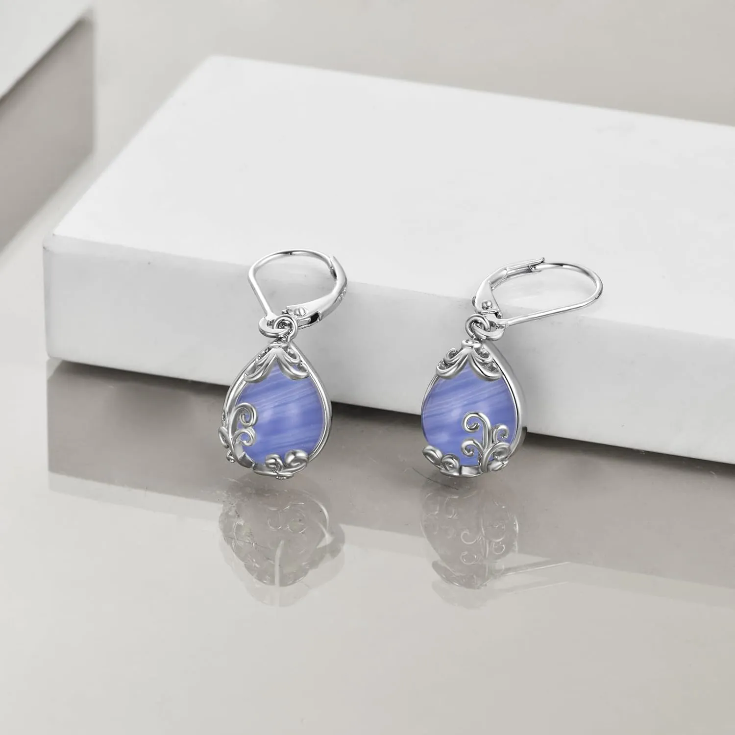 POPLYKE Celtic Filigree Teardrop Drop Dangle Earrings Sterling Silver Leverback Earrings Jewelry for Women