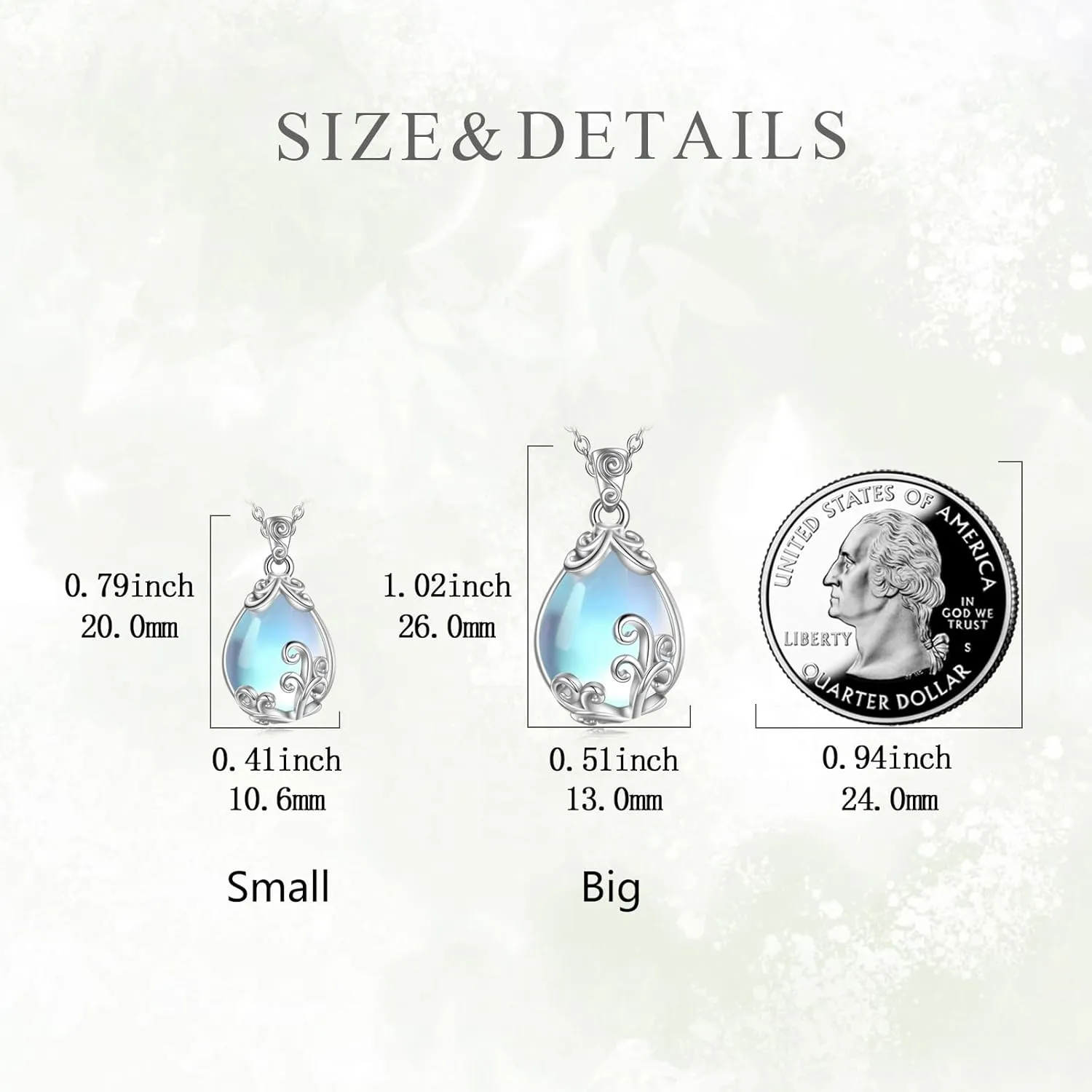 POPLYKE Sterling Silver Gemstone Filigree Teardrop Pendant Necklace Crystal Jewelry for Women