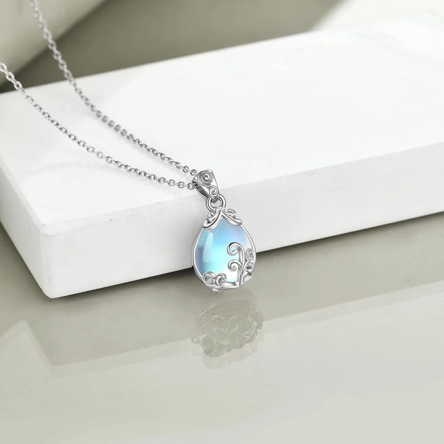 POPLYKE Sterling Silver Gemstone Filigree Teardrop Pendant Necklace Crystal Jewelry for Women