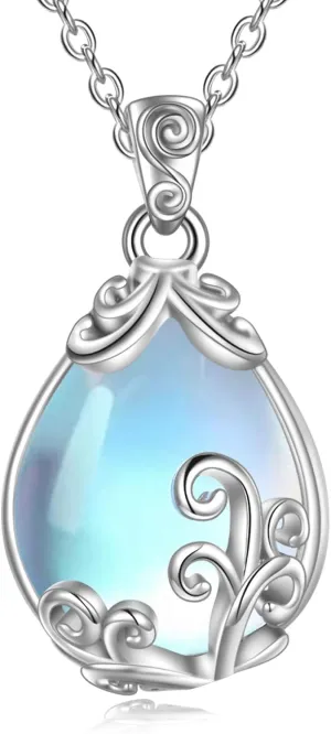 POPLYKE Sterling Silver Gemstone Filigree Teardrop Pendant Necklace Crystal Jewelry for Women