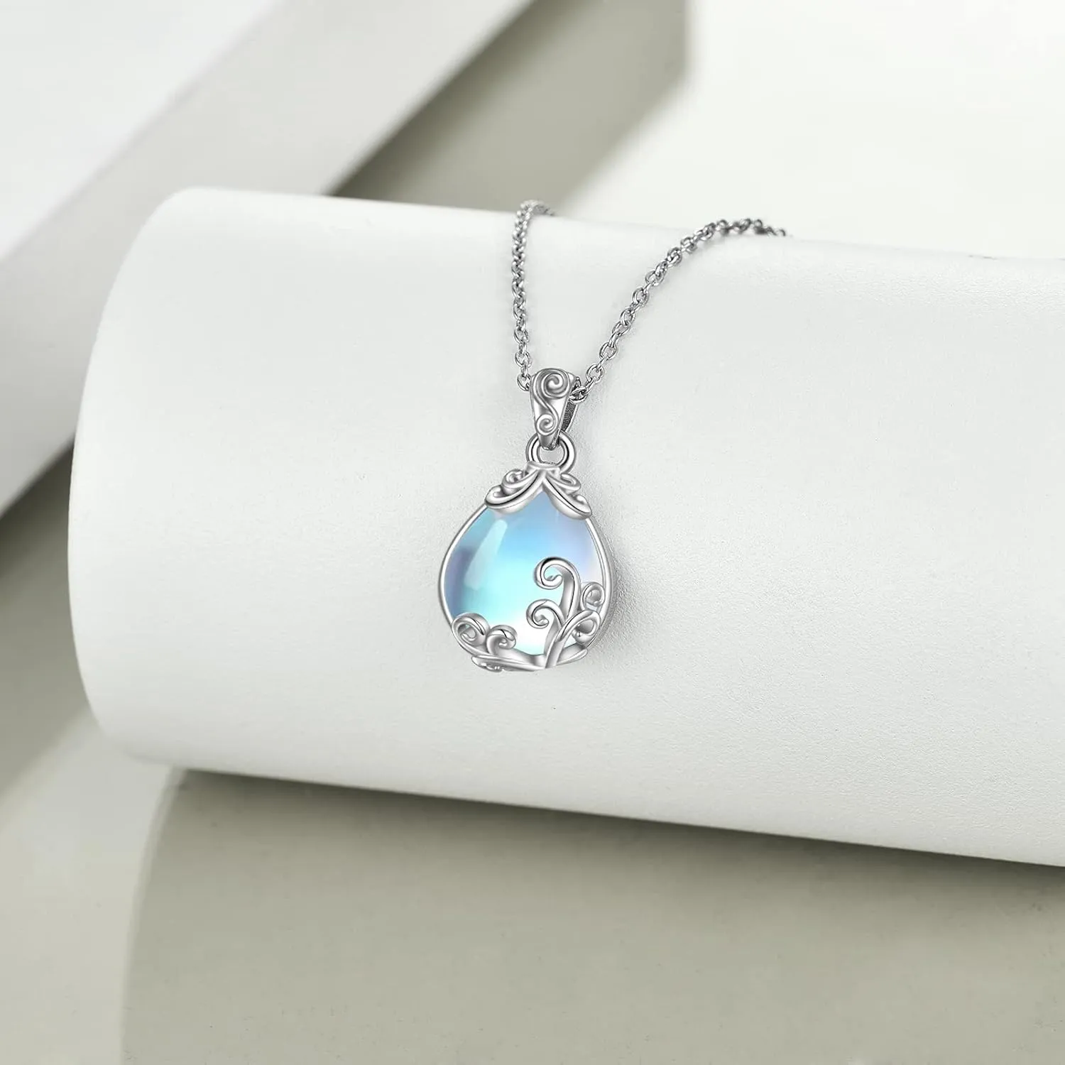 POPLYKE Sterling Silver Gemstone Filigree Teardrop Pendant Necklace Crystal Jewelry for Women