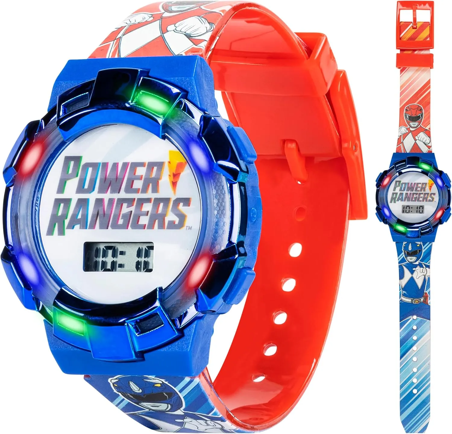 Power Rangers Kids Watch  Light-Up Bezel with Rotating Lights, LCD Display, Easy-to-Read, Adjustable Plastic Strap  Perfect for Boys and Girls