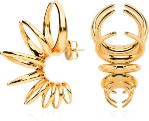 Premium Quality | 22K Gold Plated | Statement Spike Hoop Earrings For Women | 925 Sterling Silver Post | Lightweight & Comfortable | Haute Couture Aesthetics | Pump Up The Gem | US Brand |