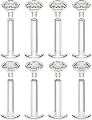 Prjndjw 16G Lip Rings Stud Surgical Steel Internal Thread CZ Stud Piercing For Tragus/Nose/Helix/Conch/Medusa/Lip/Labret - Helix Tragus Cartilage Earring For Women Men 8PCS Piercing Taper