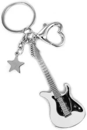 Punk Music Bass Electric Guitar Keychain, Guitar Love Heart Star Key Chain Key Rings for Women Music Lovers