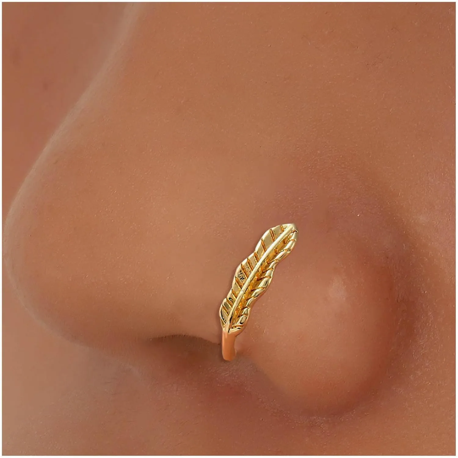 Punk Nose Ring Gold Leaf Nose Ring Hoop Tiny Leaf Non Piercing Nose Ring Minimal Leaf Clip On Nose Ring Jewelry for Women and Girls Gifts