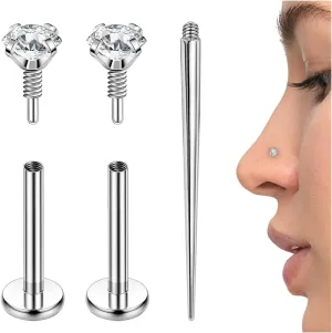 PunkTracker 16g/18g/20g Titanium Internal Thread CZ Stud Piercing Jewelry for Tragus Nose Helix Medusa Lip Labret - Helix Tragus Cartilage Earring for Women Men 3PCS