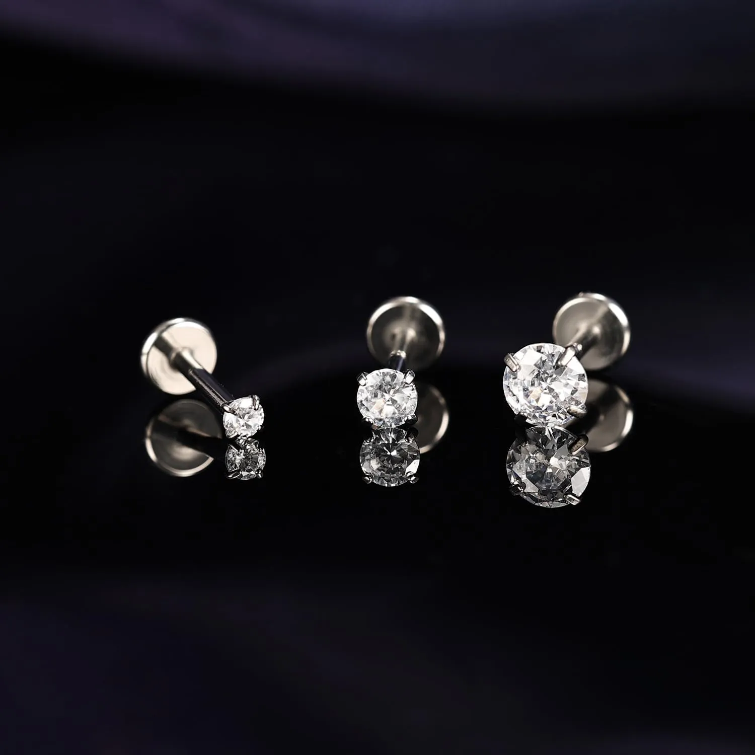 PunkTracker 16g/18g/20g Titanium Internal Thread CZ Stud Piercing Jewelry for Tragus Nose Helix Medusa Lip Labret - Helix Tragus Cartilage Earring for Women Men 3PCS