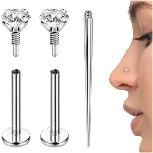 PunkTracker 16g/18g/20g Titanium Internal Thread CZ Stud Piercing Jewelry for Tragus Nose Helix Medusa Lip Labret - Helix Tragus Cartilage Earring for Women Men 3PCS