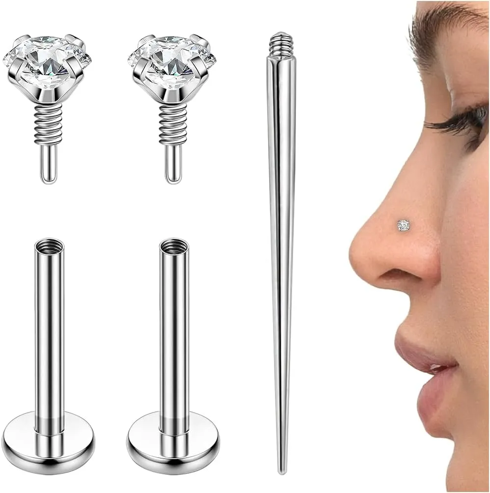 PunkTracker 16g/18g/20g Titanium Internal Thread CZ Stud Piercing Jewelry for Tragus Nose Helix Medusa Lip Labret - Helix Tragus Cartilage Earring for Women Men 3PCS