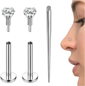 PunkTracker 16g/18g/20g Titanium Internal Thread CZ Stud Piercing Jewelry for Tragus Nose Helix Medusa Lip Labret - Helix Tragus Cartilage Earring for Women Men 3PCS