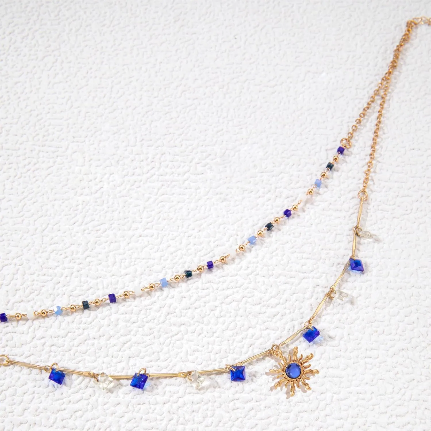 Purple Sun Necklace for Women Gold Choker With Natural Stone Crystal Navy Blue Beads Chain Pendant Dainty Jewelry