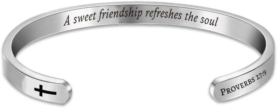 Q&Locket Inspirational Bracelet Christian Gift for Women Personalized Custom Engraved Religious Holy Bible Verse Cuff Bangle Bracelets Mens