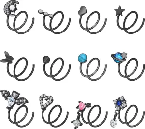 Qmcandy Stainless Steel Dangle Nose Hoop Spiral Twist Nose Studs Piercing Nose Ring for Women Men