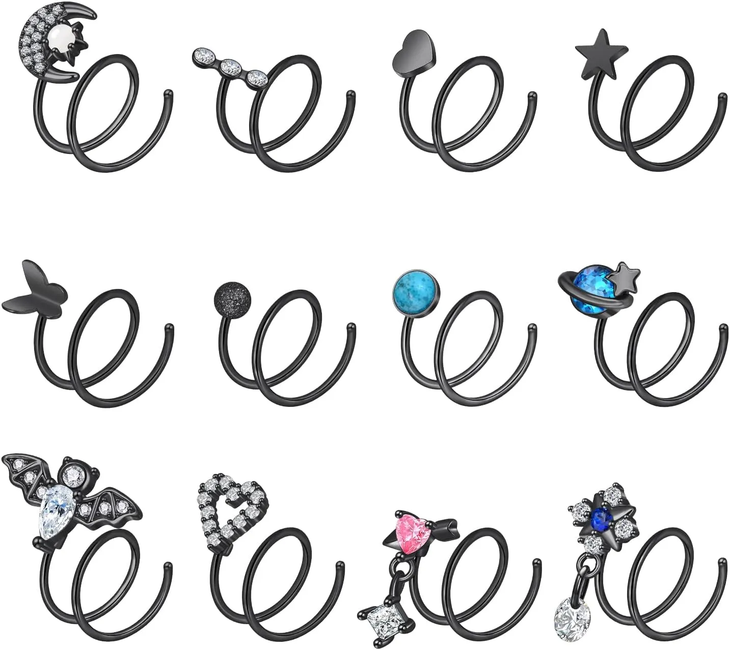 Qmcandy Stainless Steel Dangle Nose Hoop Spiral Twist Nose Studs Piercing Nose Ring for Women Men
