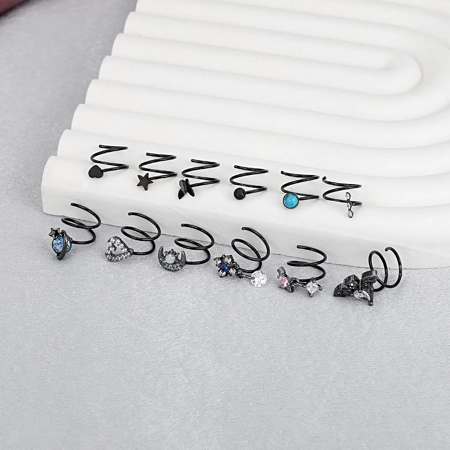 Qmcandy Stainless Steel Dangle Nose Hoop Spiral Twist Nose Studs Piercing Nose Ring for Women Men