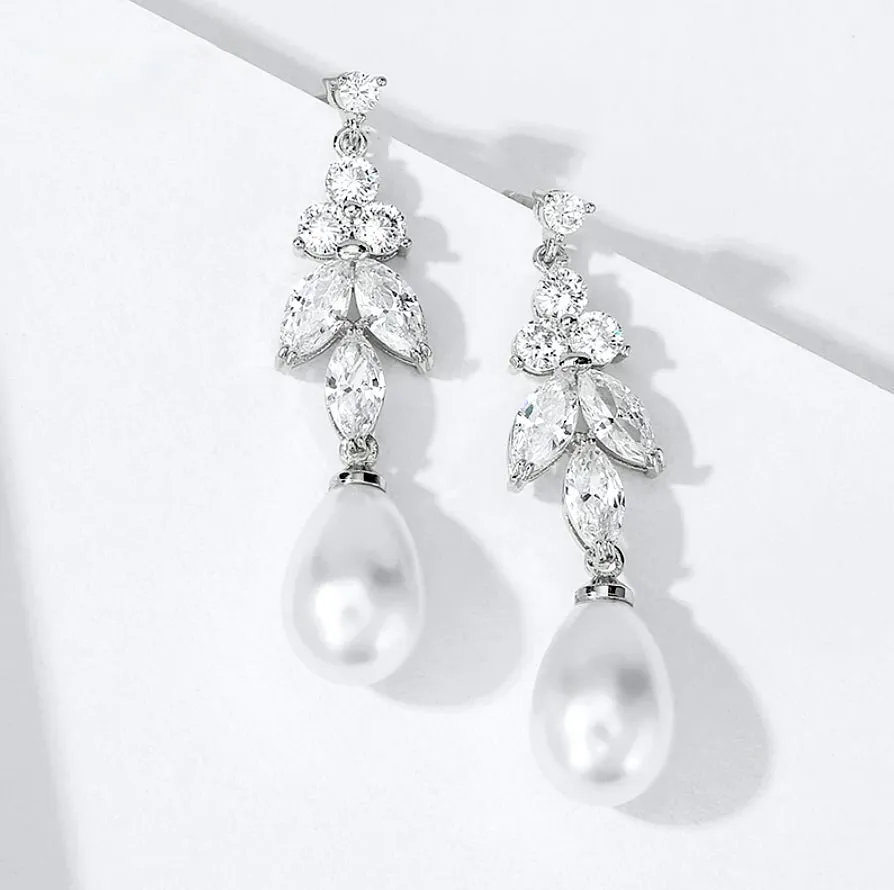 "Robbie" - Pearl and Cubic Zirconia Bridal Earrings - Available in Rose Gold, Silver and Yellow Gold