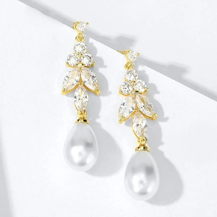 "Robbie" - Pearl and Cubic Zirconia Bridal Earrings - Available in Rose Gold, Silver and Yellow Gold