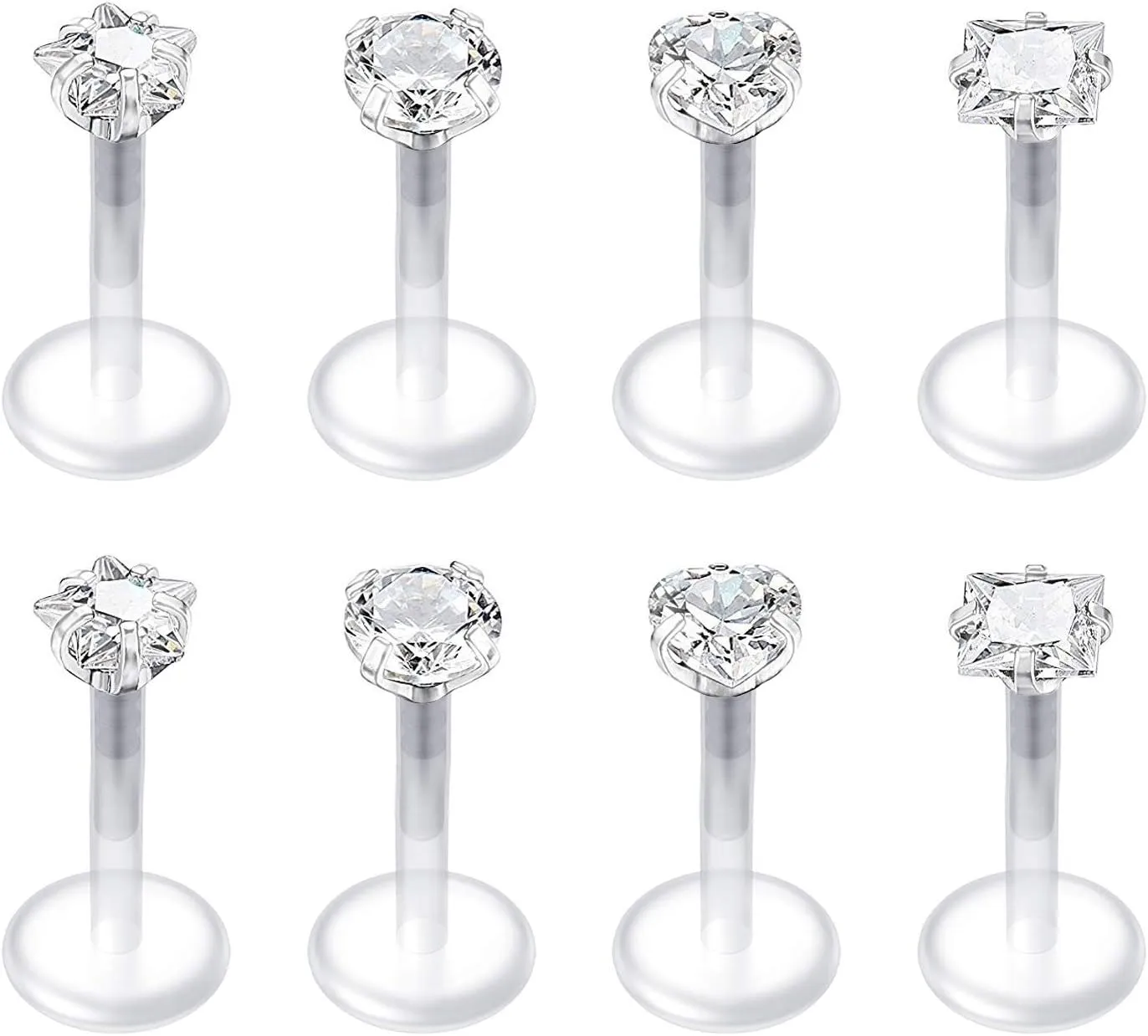 QWALIT 16G Clear Lip Rings Studs Plastic Medusa Labret Piercing Jewelry Push in Cartilage Earring Tragus Earrings Threadless Helix Piercing Jewelry Helix Earrings 6mm 8mm 10mm
