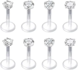 QWALIT 16G Clear Lip Rings Studs Plastic Medusa Labret Piercing Jewelry Push in Cartilage Earring Tragus Earrings Threadless Helix Piercing Jewelry Helix Earrings 6mm 8mm 10mm