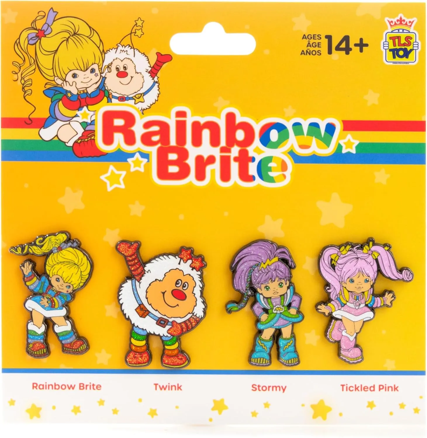 Rainbow Brite 'Limited Edition' 4-Pack Glitter Enamel Pin Set with Rainbow Brite, Twink, Tickled Pink & Stormy Pins