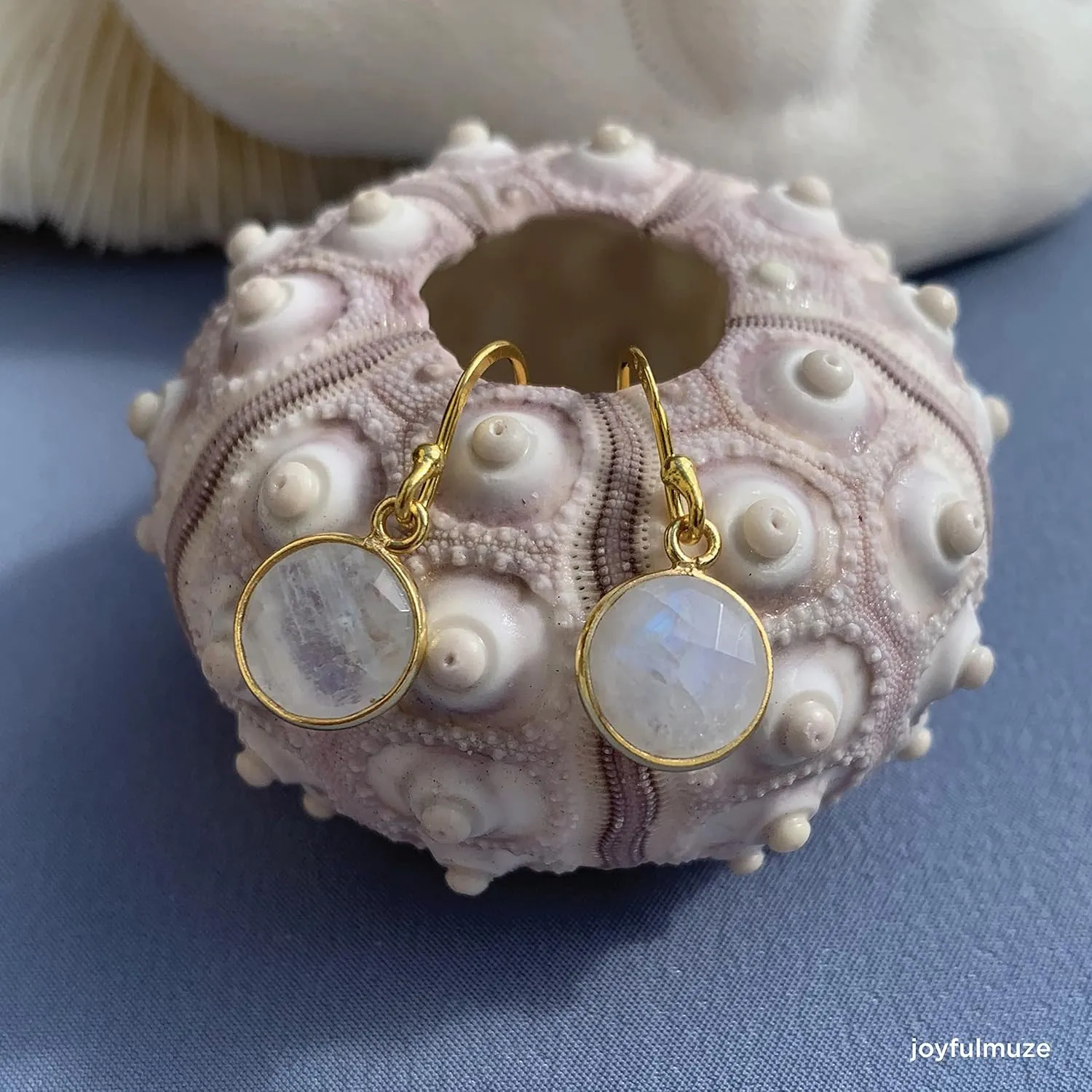 Rainbow Moonstone, Chakra Healing Crystal, Natural Minimal White Stone, Sterling Silver Plated Gold Handmade Jewelry, Gift for Women, 1" long (Rainbow-Moonstone-Gold)