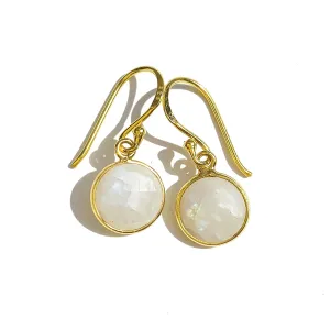 Rainbow Moonstone, Chakra Healing Crystal, Natural Minimal White Stone, Sterling Silver Plated Gold Handmade Jewelry, Gift for Women, 1" long (Rainbow-Moonstone-Gold)
