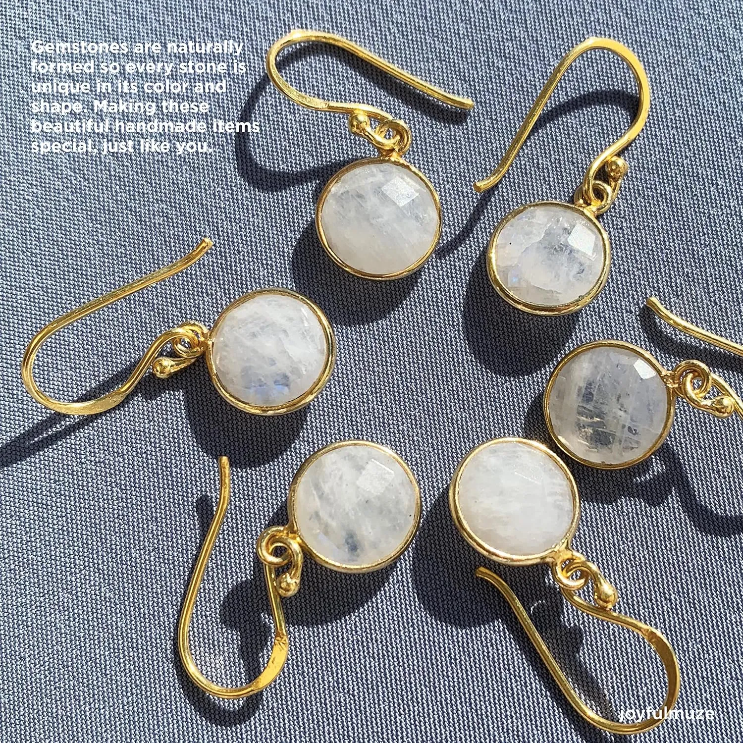 Rainbow Moonstone, Chakra Healing Crystal, Natural Minimal White Stone, Sterling Silver Plated Gold Handmade Jewelry, Gift for Women, 1" long (Rainbow-Moonstone-Gold)