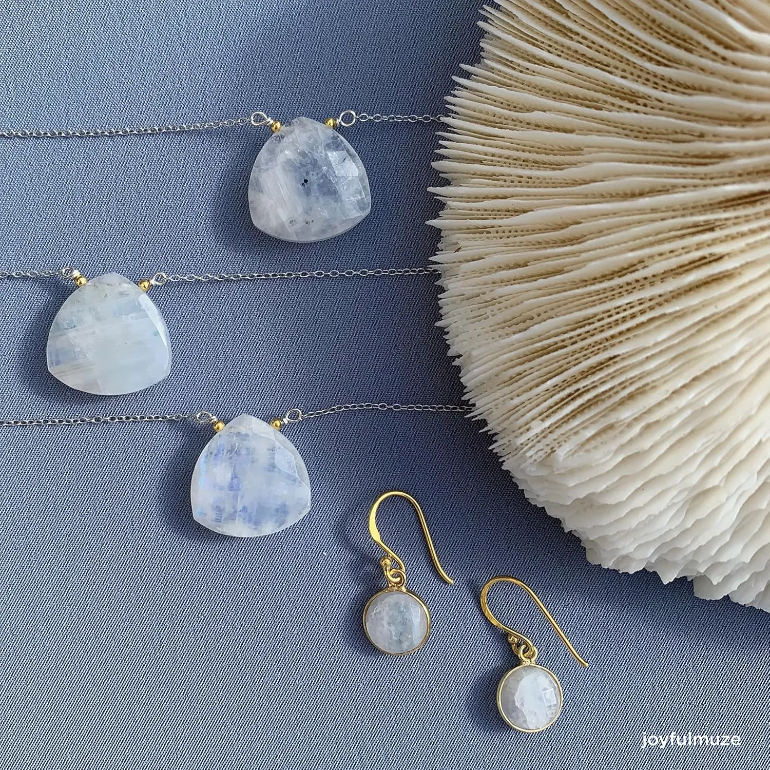 Rainbow Moonstone, Chakra Healing Crystal, Natural Minimal White Stone, Sterling Silver Plated Gold Handmade Jewelry, Gift for Women, 1" long (Rainbow-Moonstone-Gold)