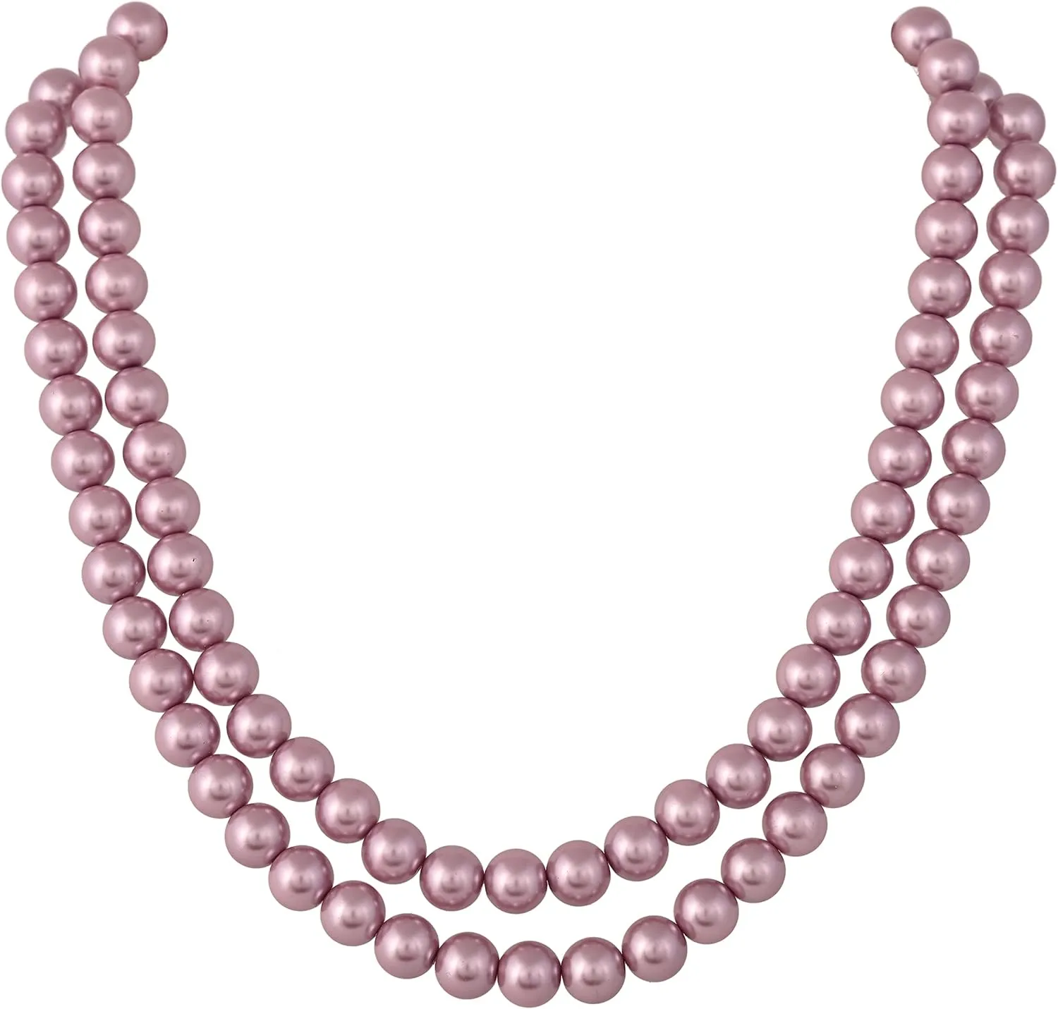 Ratnavali Jewels Shell Cultured 10mm Pearl Double Strand Necklace for Women in 18 Inch Length with Hook Earrings