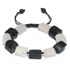 Raw Black Tourmaline Crystal Bracelet, Healing Crystals Tourmaline Stone and Rose Quartz Bracelets for Men, Handmade Chakra Stone Bracelet Men's Jewelry Birthday Gift for Husband and Boyfriend