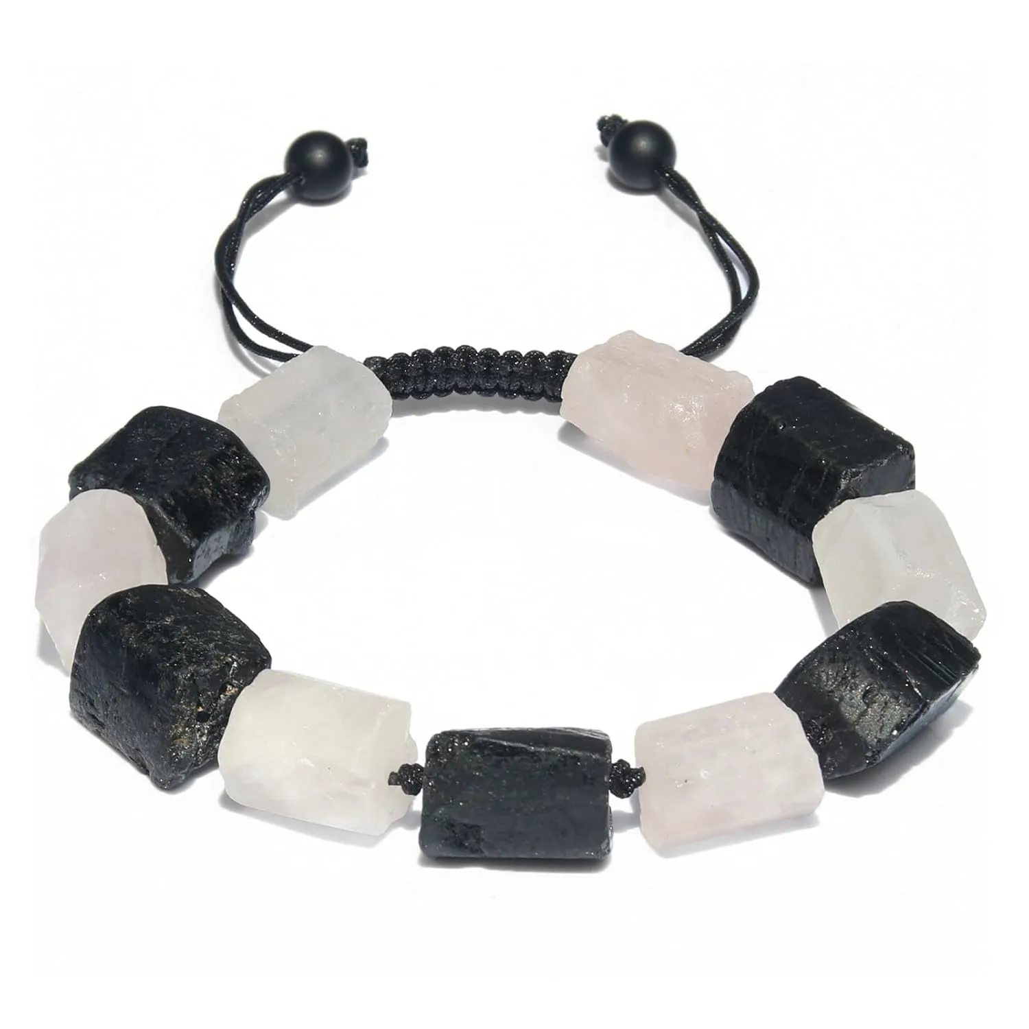 Raw Black Tourmaline Crystal Bracelet, Healing Crystals Tourmaline Stone and Rose Quartz Bracelets for Men, Handmade Chakra Stone Bracelet Men's Jewelry Birthday Gift for Husband and Boyfriend
