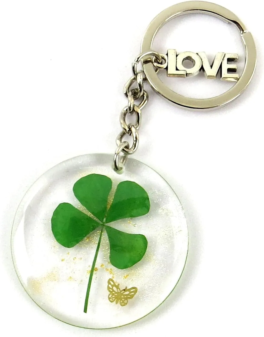 Real Lucky Green 4 Leaf Clovers Key Ring Four Leaf Clover Keychain for WomenGirl Boy Charms Keychain Accessories