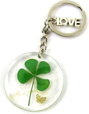 Real Lucky Green 4 Leaf Clovers Key Ring Four Leaf Clover Keychain for WomenGirl Boy Charms Keychain Accessories