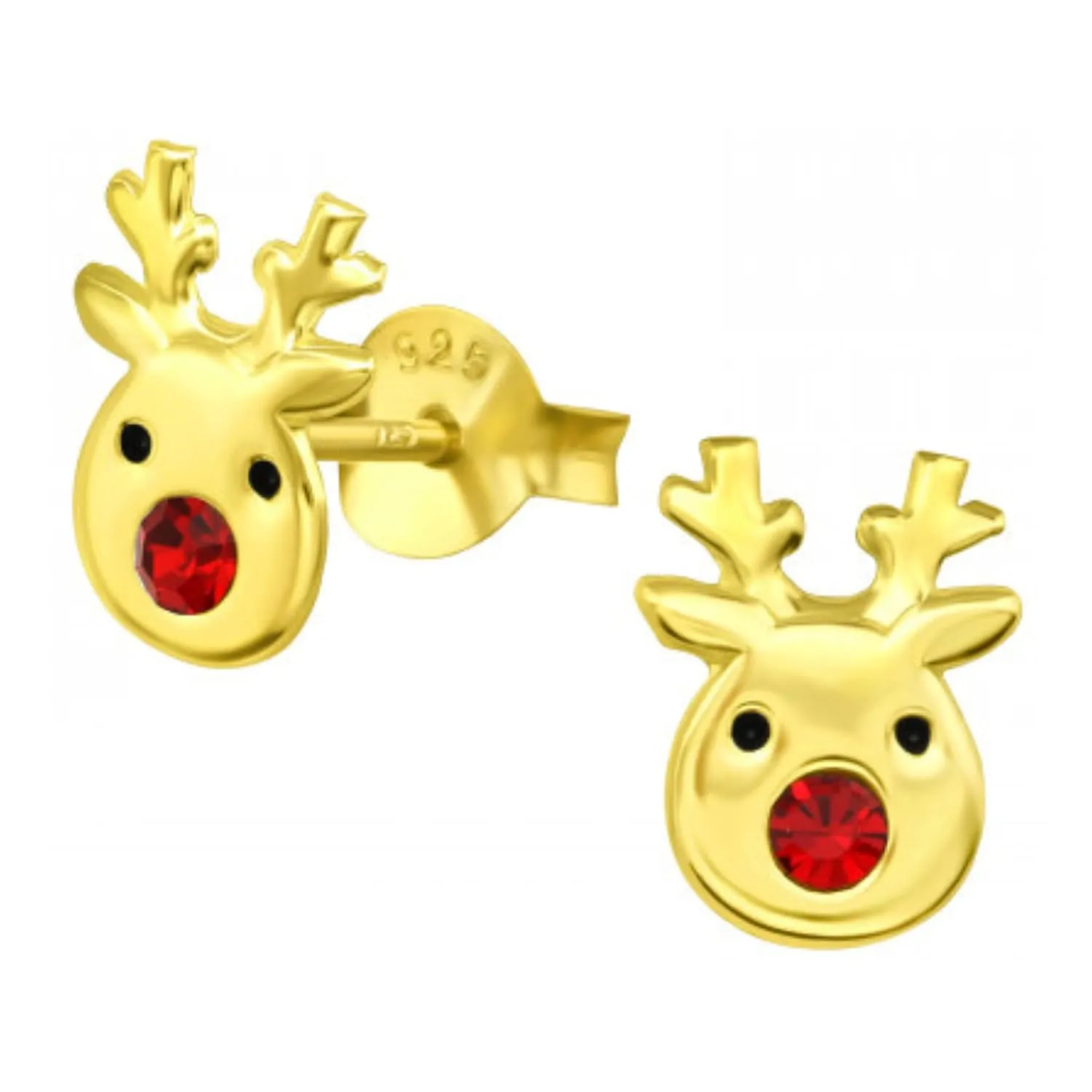 Red Nose Reindeer Stud Earrings | Festive Christmas Holiday Stud Earrings for Women and Girls (Gold Vermeil)
