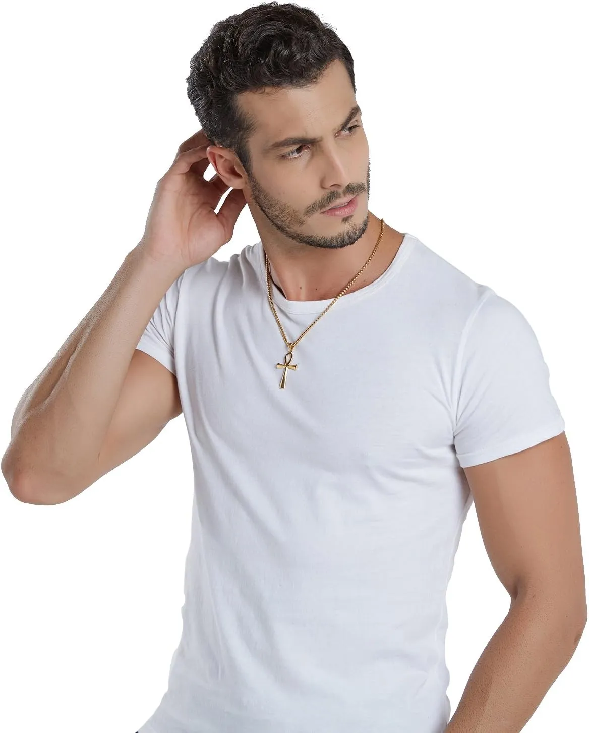 REVEMCN Men's Stainless Steel Black Gold Silver Coptic Ankh Cross Pendant Chain Necklace for Men Women Egyptian Religious jewelry Gifts, 20-24 Inches Box Chain