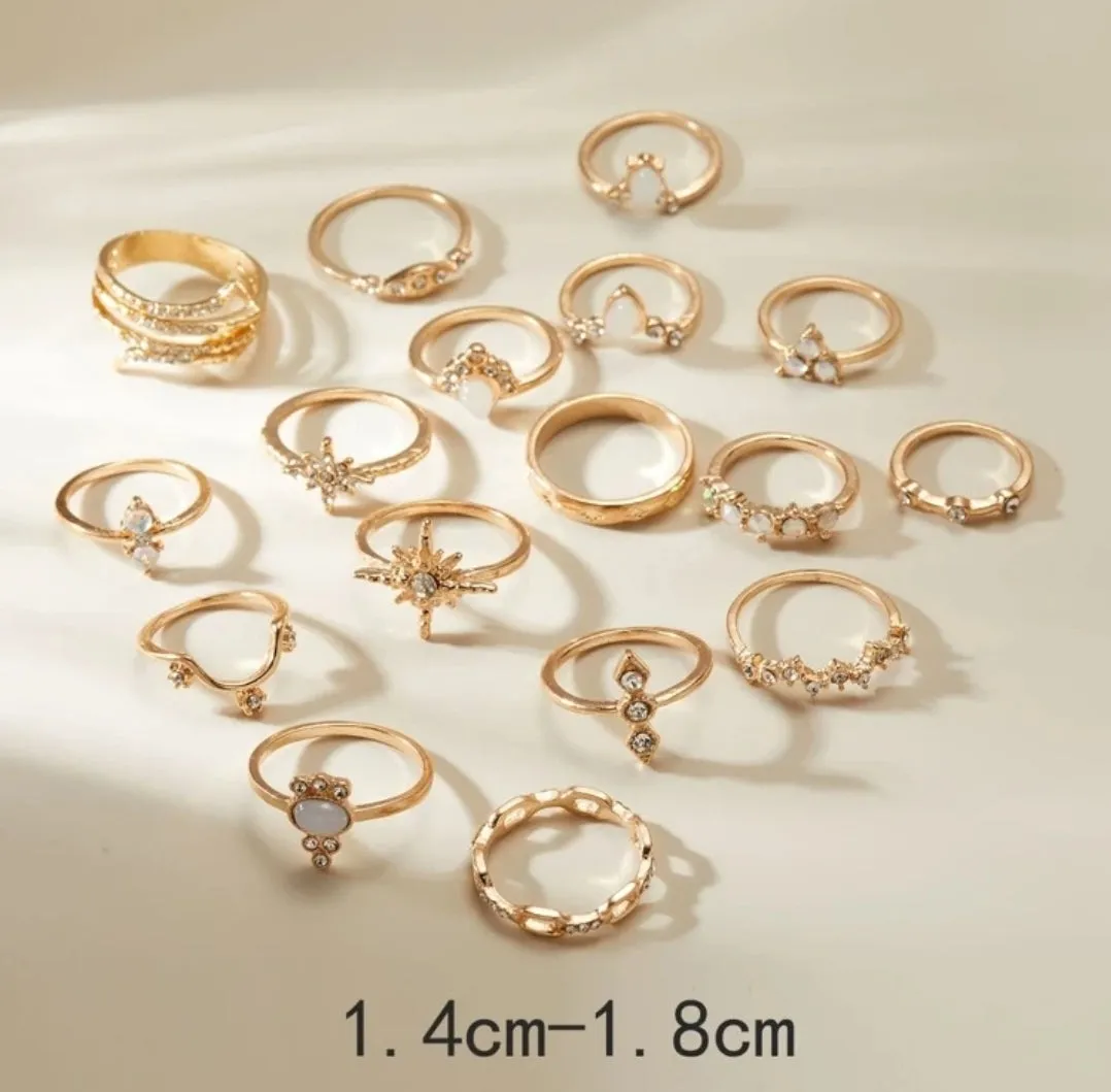 Rhinestone & Star Decor Rings ( 17 Pcs)